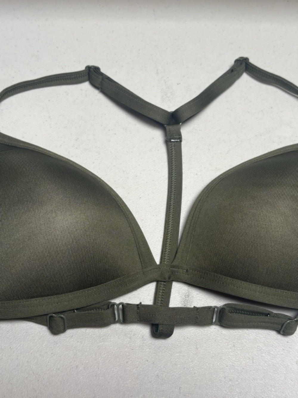 PINK Active Gym To Swim Olive Green Padded Bikini Top Bathing Suit Medium New